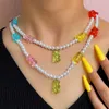 Ketten Koreanische Gummibärchen Perle Perlen Halskette Für Frauen Mädchen Regenbogen Farbe Perlen Cartoon Teddy Handgemachte Choker Halsketten Schmuck