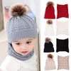 2pcs/lot Winter Knitted Fluffy Ball Hat Caps Toddler Baby Girl Boys Beanies Warm Soft Scarf Wrap Neck Bib Plush Hat 0-2Years