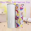 Personalizado DIY Sublimação 20oz 30oz Skinny Tumbler Branco Vazão Branco Frasco à prova de água com tampa e canecas de palha para presente de festa 211013