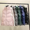 女性のためのピンクのジャケットのための冬の暖かいパッド入りのパッファーゲレベストノースリーブパーカージャケットホワイトアヒルダウンコート秋211220