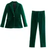Za Green Velvet Blazer Women Vintage Elegant Female Long Sleeve Button Jacket Woman Office Suit Autumn 211019