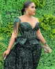 Hunter Green Jumpsuits Prom Dresses Sheer Neck Sequined Luxury African Plus Size Women Formal Evening Gowns3329