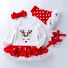 Jul Baby Romper Dress Suit 4 PCS/Set Snowflake Långärmning Nyfödda spädbarnskläder 0-24 månader Baby Girl Clothing Set 10 Style