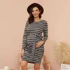 ArrivalMaternity Round collar Stripes Plain Dark Grey Short H Long-sleeve Dress 210528