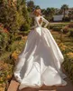 Modern Africa gardne Wedding Dresses New 2022 Long Sleeves Satin Princess Bride Dress Queen Anna Neck Backless Bridal Gowns