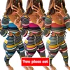 Conjunto de pantalones de dos piezas para mujer, trajes de rayas de colores sexis, camiseta de manga larga de hilo, pantalones, ropa deportiva de moda callejera