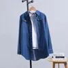 Men's Casual Shirts Women Shirt Denim Cotton Tops 2021 Autumn Thick Pockets Single Breasted Button Up Lapel Long Sleeve Large Size Blue