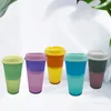 16oz Color Changing Cups Plastic Drinks Tumblers with Straw Summer Reusable cold drink cup magic Coffee mugs sea shopping T9I001195