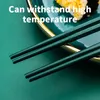 Chopsticks Green Japanese do jedzenia Sushi Zestaw wielokrotnego użytku Metal Koreański kijów Gospodarstwa Gospodarstwa Gospodarstwa Z Prezent Case