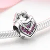 100 % authentische 925er-Sterlingsilber-Perlen mit rosa Herz und kristallklarem Zirkon, passend für Original-Armbänder mit europäischem Charme und Schmuckherstellung Q0531