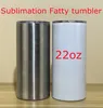 22oz Sublimation Straight Fatty Tumbler Blank tumblers sealed lid Stainless Steel Travel mugs Double Insulated Portable Water beer tea drinking Bottles
