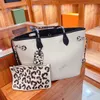 Fashion shopping bag classic womens totes bags woven handles leopard print design handbags purse serial number attached