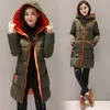 Rouge nouveau hiver doudoune femmes manteau longue à capuche vêtements d'extérieur femme Parka épais coton rembourré femme manteaux de base