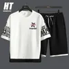 Mannen Trainingspak Casual Set 2 Stuk Zomer Mens Sportkleding Print T-shirts + Shorts Patchwork Hip Hop Streetwear Mannelijke sportpak 210603