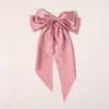 2021 Fashion Bowknot Streamer Hairpin Woman Girls Satin Ribbon Barrette Bow Back Head Spring Clip Ponytail Clip Hair Accessories