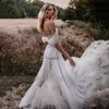 Beach Wedding Dresses Boho Off the shoulder Lace Appliqued Bridal Gowns Sleeveless Illusion Elegant Bohemian Ivory Dresses273E