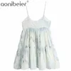 Kvinnor Cami Dress Tie Dye Spaghetti Strap Teried Mini Es Casual Button Up Elegant Ruffle Trim Loose 210604