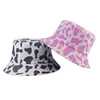 New Fall Fashion Black Pink Cow Print Bucket Hats Women Fisherman Caps Autumn G220311