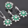 Boucles d'oreilles collier séduisant vert zircon cubique fleur couleur argent ensembles de bijoux pour femmes Costume boucles d'oreilles/collier/Bracelet/bague QS277