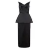 Women Sexy Strapless Satin Black Bodycon Dress Elegant Mid-calf Prom Celebrity Party Vestido 210527