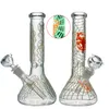 Glow In The Dark Bong Jellyfish Pattern Glass Beaker Bongs Water Pipe Straight Tube Oil Dab Rig GID04