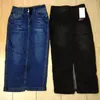 Lguc.h clássico denim saia mulher longo jeans saia dividir cintura alta saias mulheres saia lavada jupe femme preto azul 210303