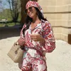 PUWD elegante vrouw rode print shirt suits lente mode dames indie folk pakken dames vinatge strandpakken 210727