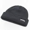 Autumn Winter Men's Ribbed Knit Skull Cap Women Beanie Cuff Hat with Tag Toque Dark Grey Orange White Black Blue-green Pink Y21111