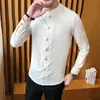 Ubranie etniczne 2022 Spring Men koszula chiński styl Slim Fit Long Rleeves Camisa Social Office noś kołnierz mandarynki