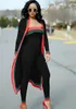 新着ジャージ黒ストライプ 3 個セットカジュアル衣装ロングマントストラップレスオーバーオールボディスーツ女性服衣装プラスサイズ