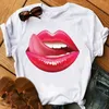 Tshirt KPOP Koreańscy Style Koszulki Kawaii Piękna szminka T Shirt Koszulki Graficzne Trójniki Kobiety Odzież Lips Makeup Art Summer Top Tops C0220