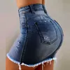 Denim jupe femmes mode taille haute fermeture éclair mini hip jean jupes été déchiré lavé jupe courte dames shorts jupes 210730