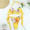 Sexy Bandage String Biquinis Set Verão Triângulo Swimsuit Mulheres 2 Peças Set Floral Impressão Banheira Brasil Brasileiro Brasil Brasileiro 210604