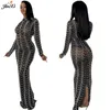 Robes décontractées JinXi S-XXL mode 2021 automne Sexy femmes noir doré longue robe à manches longues gaine fête mince Guazy Diamnods