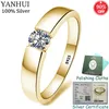 Yanhui 100% Original 925 Solid Silver Golden Engagement Bröllop Ringar Med Kubik Zirconia Fina Smycken För Män Kvinnor R16 211217