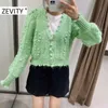 Zevity Nouvelles femmes Mode V Cou Boule Appliques Cardigan Tricot Pull Dame À Manches Longues Boutons Occasionnels Pulls Chic Tops S387 210218
