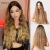 Margu Long Deep Wave -syntetiska peruker Black Brown Golden Ombre Middle Part Hair Wig For Women Afro Cosplay Heat Resistant Factory Direct