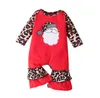 Tute a maniche lunghe per ragazze leopardate Pagliaccetti per bambini di Natale Babbo Natale Tute per bambini Abiti per boutique per bambini Abbigliamento natalizio BT6047