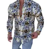 Camicie casual da uomo 2021 stile punk raso di seta stampa digitale camicia da uomo slim fit a maniche lunghe con stampa floreale Tops299F