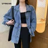 Outono Mulheres Mulheres Denim Jaquetas Lapela Manga Longa Casual Jeans Jaquetas Vintage Casacos soltos Únicos grandes 210712