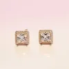 Rose gold plated CZ Diamond EARRING for Clear Square Sparkle Halo Stud Earrings 925 Sterling Silver earrings sets with Original box4912139