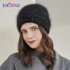 즐거운 여자 니트 겨울 모자 두꺼운 따뜻한 앙골라 토끼 모피 머리 보닛 여성 패션 좋은 품질 beanie 211228