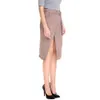 Clearance Women Winter Spring Skirt Split Jupe med midjebälte Kvinna Fall Fashion Brown Solid Färg Knee-Length Kjolar Kläder 210527