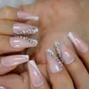 Faux Ongles Trapèze Français Ongles Cristal Ab Shine Décoratif Faux Ongles Longue Ballerine Strass Appuyez sur Ongle 220225