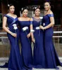 2021 Navy Blue 4 Styles Bridesmaid Dresses Sexy Off Shoulder Mermaid Satin Maid Of Honor Gowns Floor Length Wedding Guest Formal Party Dress