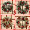 Christmas Wreath Decorations for Home Round Pine Nuts Bow Matsuba Simulation 38CM and 30CM Decor Door Wall Y201020