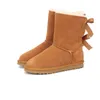 Tobillo clásico Bota de piel de arco corto Mujeres Plataforma de nieve Botas de invierno Piel de castaño Cuero real Bailey Diseñador Bow Mini Bowtie Botines Luxurys