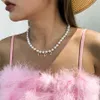 Vintage söt choker färgglada pärlor choker halsband kpop regnbåge oregelbunden pärlstav kedja tjej hängande y2k kvinnor smycken