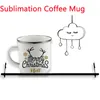 Christmas Enamel mugg Sublime kaffe mjölk koppar 350ml Vit DIY Outdoor Travel Tea Cup Heat Transfer Coating Handtag Cups