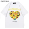 Män Streetwear Hip Hop T-shirt Gullig Gummi Duck Hjärta Skriv ut T-shirt Harajuku Bomull Sommar Kortärmad Tshirt Casual Toppar Tees 210601